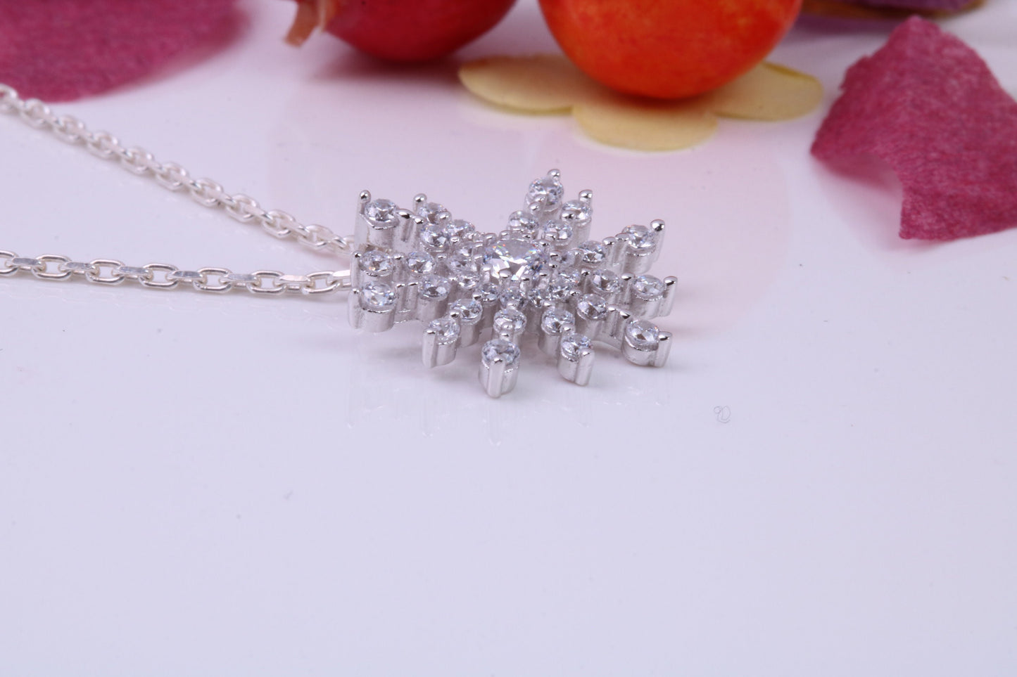 Snow Flake Necklace set with Cubic Zirconia's, made from solid Sterling Silver