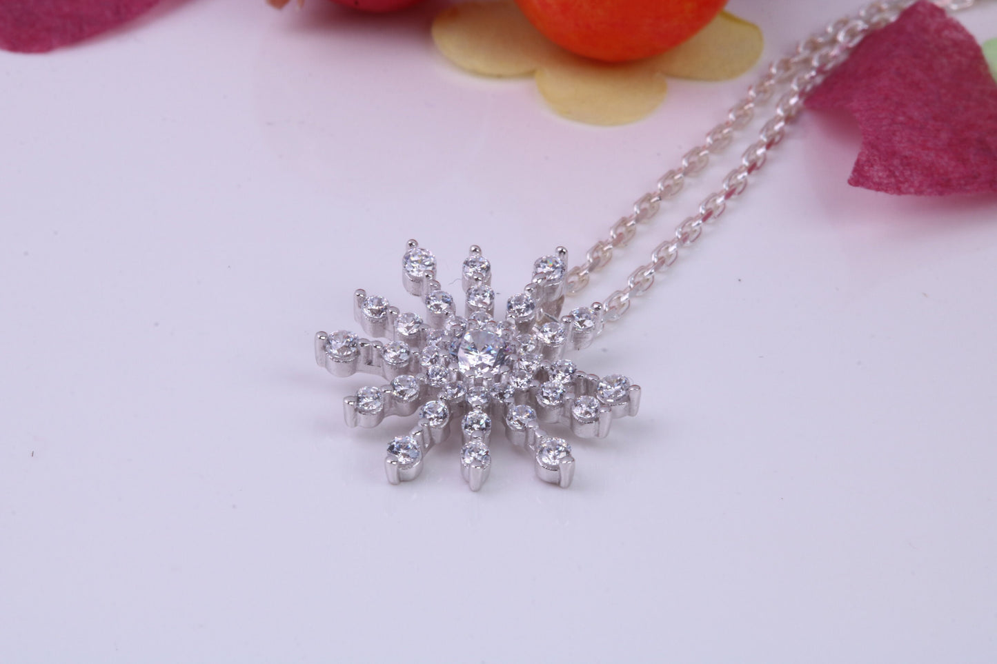 Snow Flake Necklace set with Cubic Zirconia's, made from solid Sterling Silver