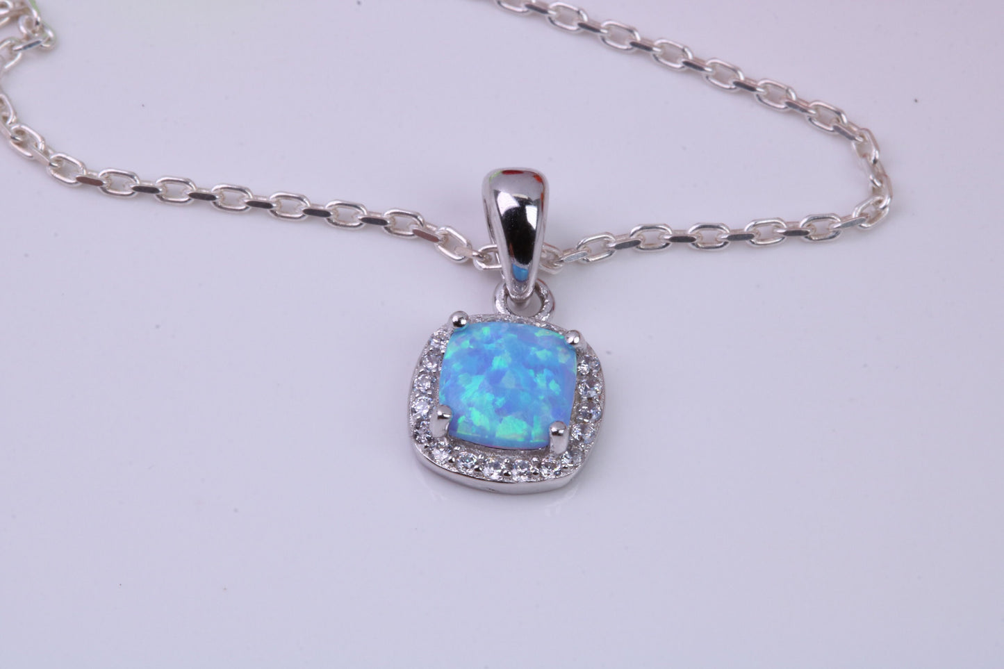 Blue Opal and Cubic Zirconia set Necklace, made from solid Sterling Silver