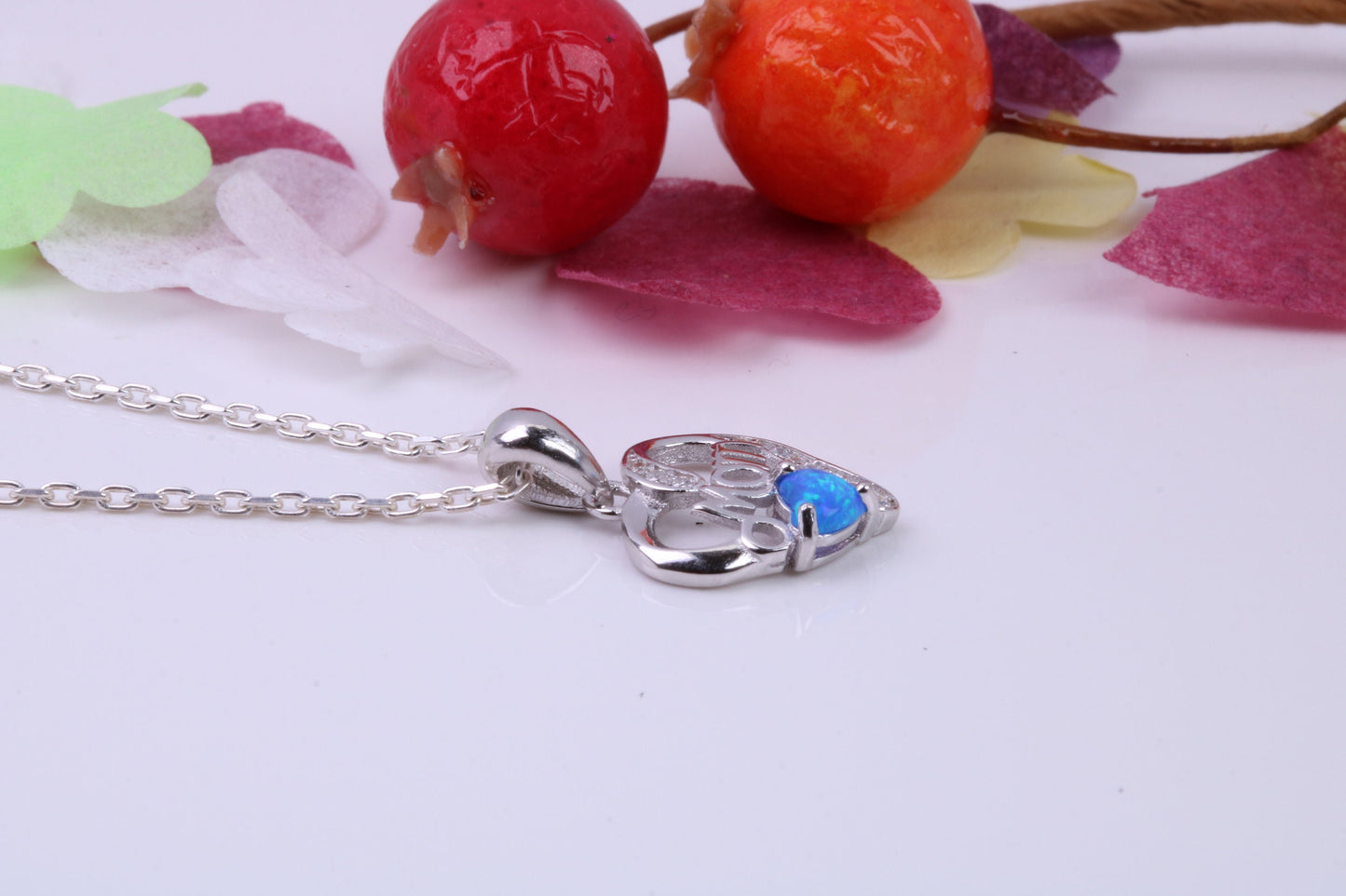 Love Mom, Blue Opal and Cubic Zirconia set Necklace, made from solid Sterling Silver