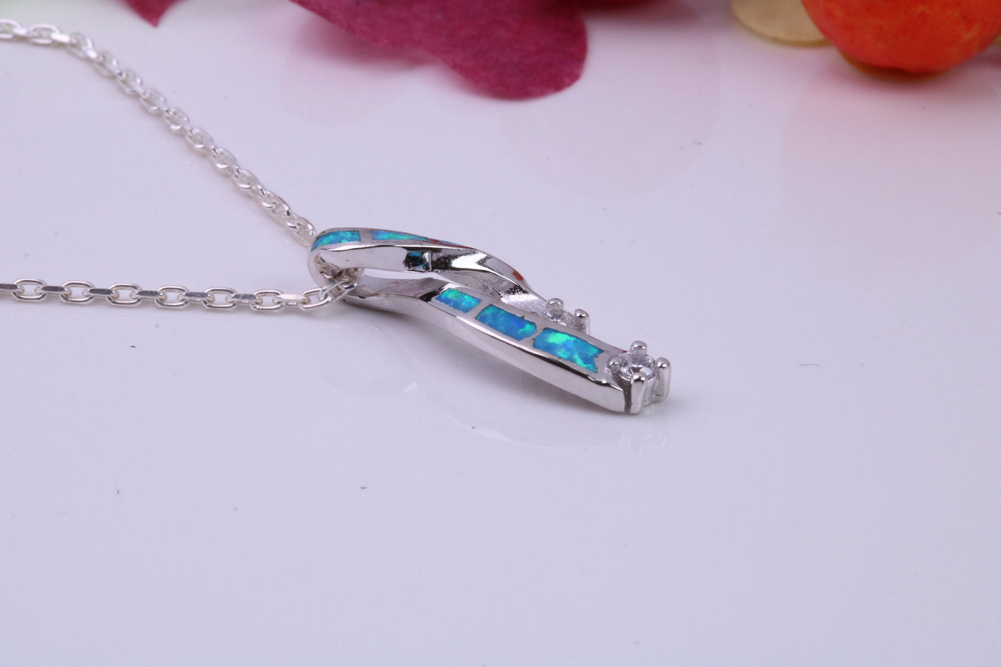 Blue Opal and Cubic Zirconia set Necklace, made from solid Sterling Silver