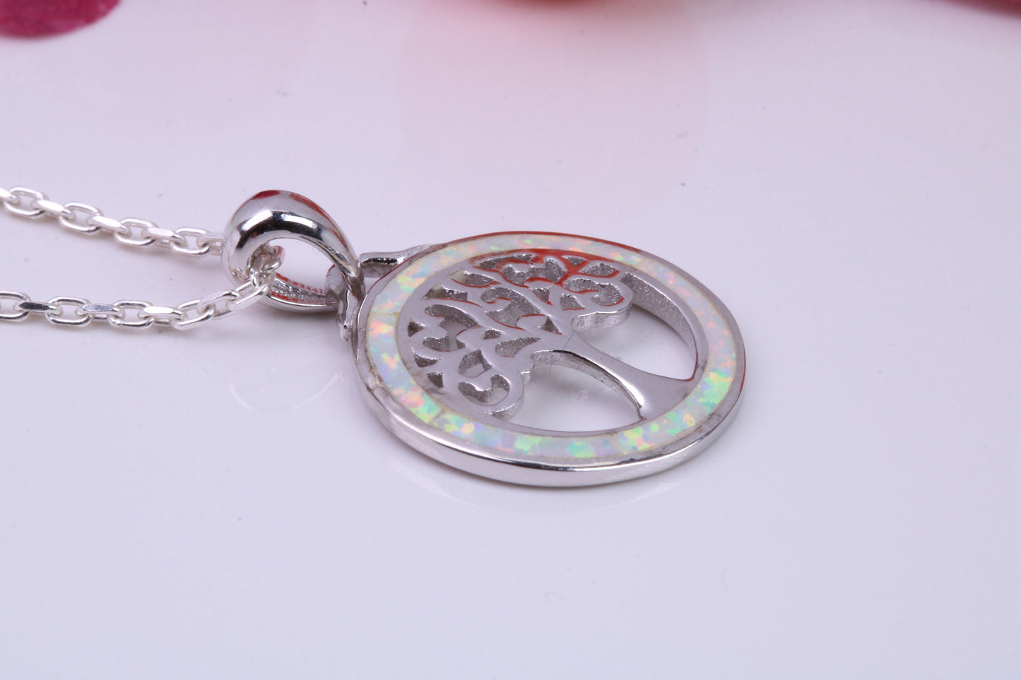 Tree of Life White Opal set Necklace, made from solid Sterling Silver