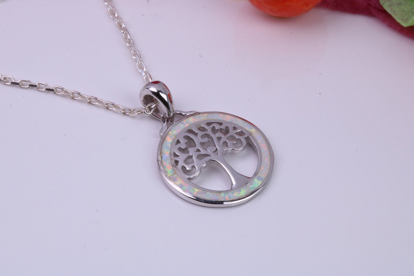 Tree of Life White Opal set Necklace, made from solid Sterling Silver