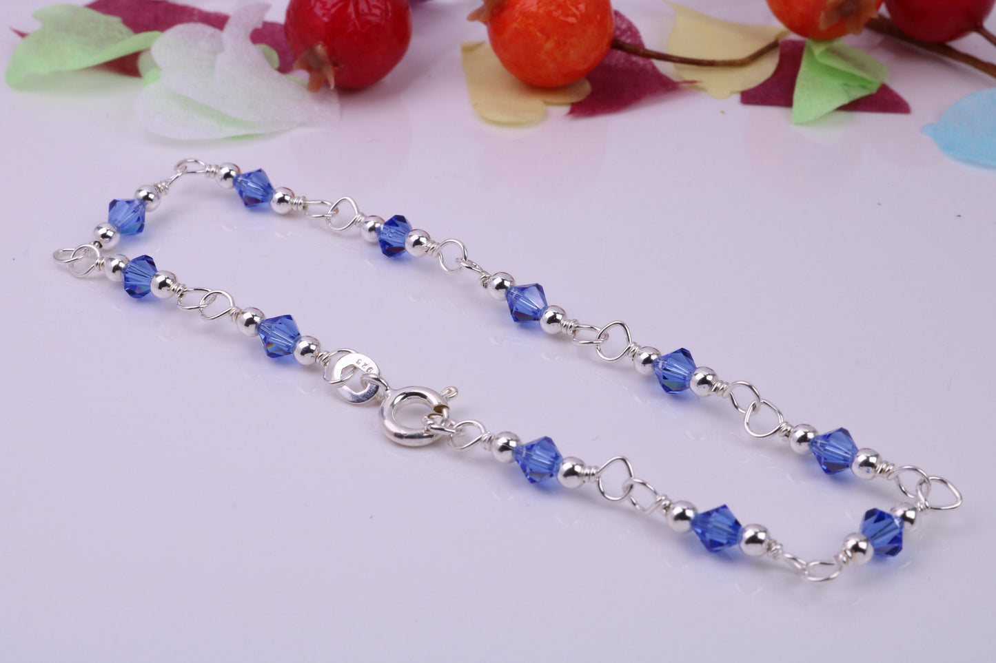 Dainty and Light Weight Blue Cubic Zirconia set Bracelet, made from solid Sterling Silver