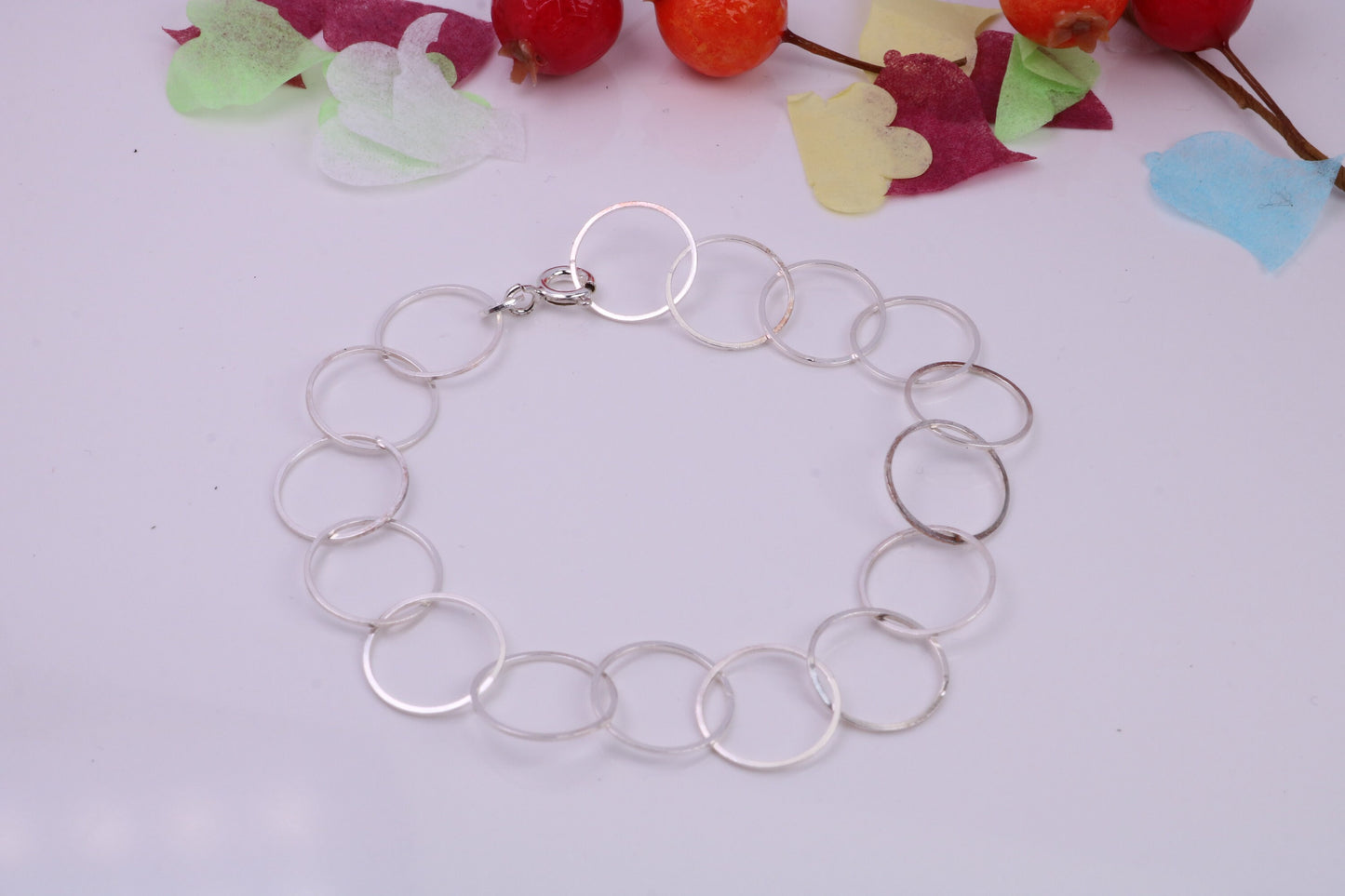 Light Weight Round Link Bracelet, made from solid Sterling Silver, 7.50 Inches Long