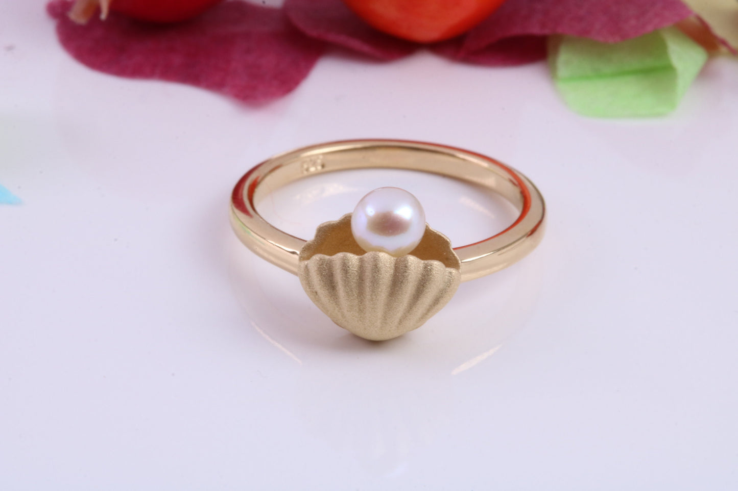 Pearl in Shell Ring, Made from solid Silver, Matt Finished with 18ct Yellow Gold Plating