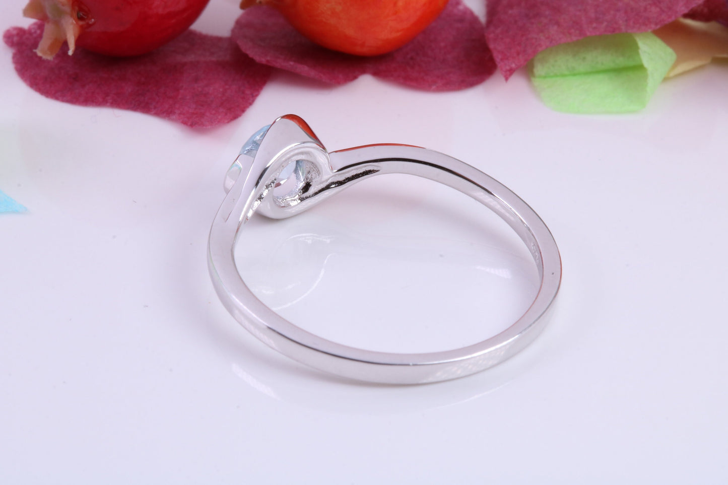 Natural Round cut Blue Topaz set Sterling Silver Ring, Very Smooth Setting, November Birthstone