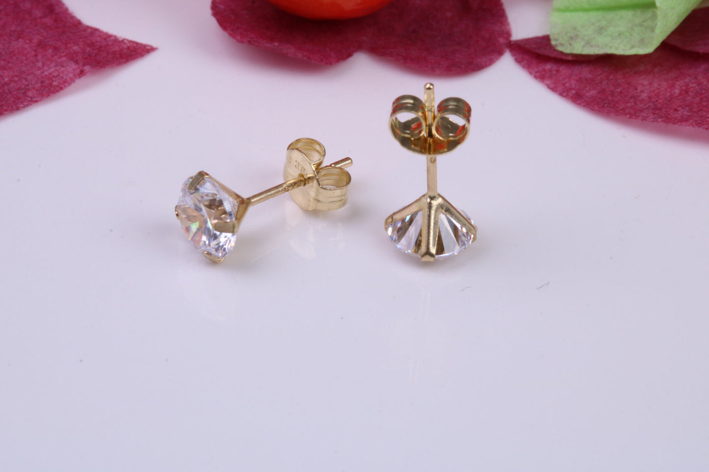 5 mm Round Cubic Zirconia set Stud Earrings, Made from Solid 9ct Yellow Gold