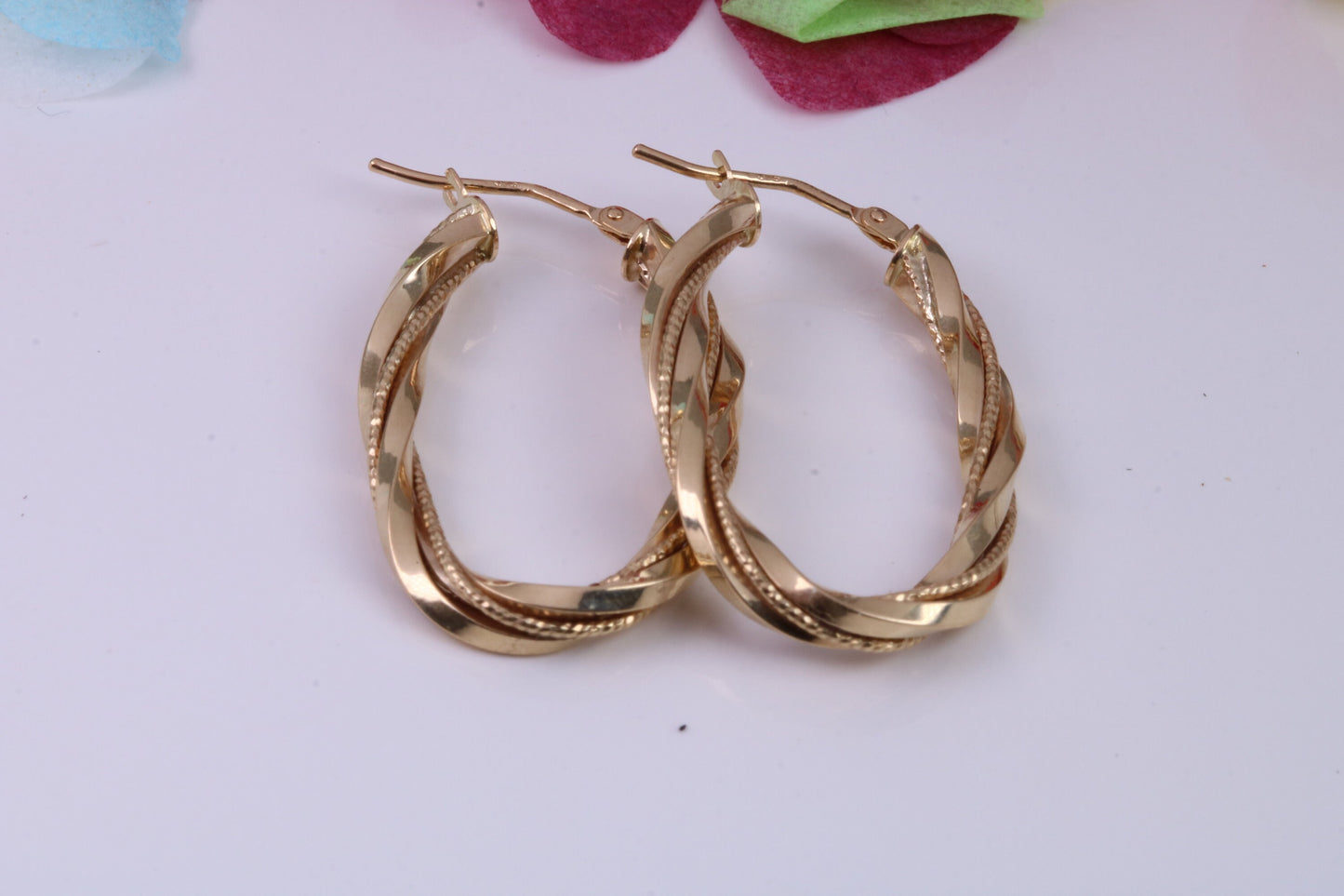 30 mm Long Hoop Creole Earrings Made from Solid 9ct Yellow Gold, British Hallmarked