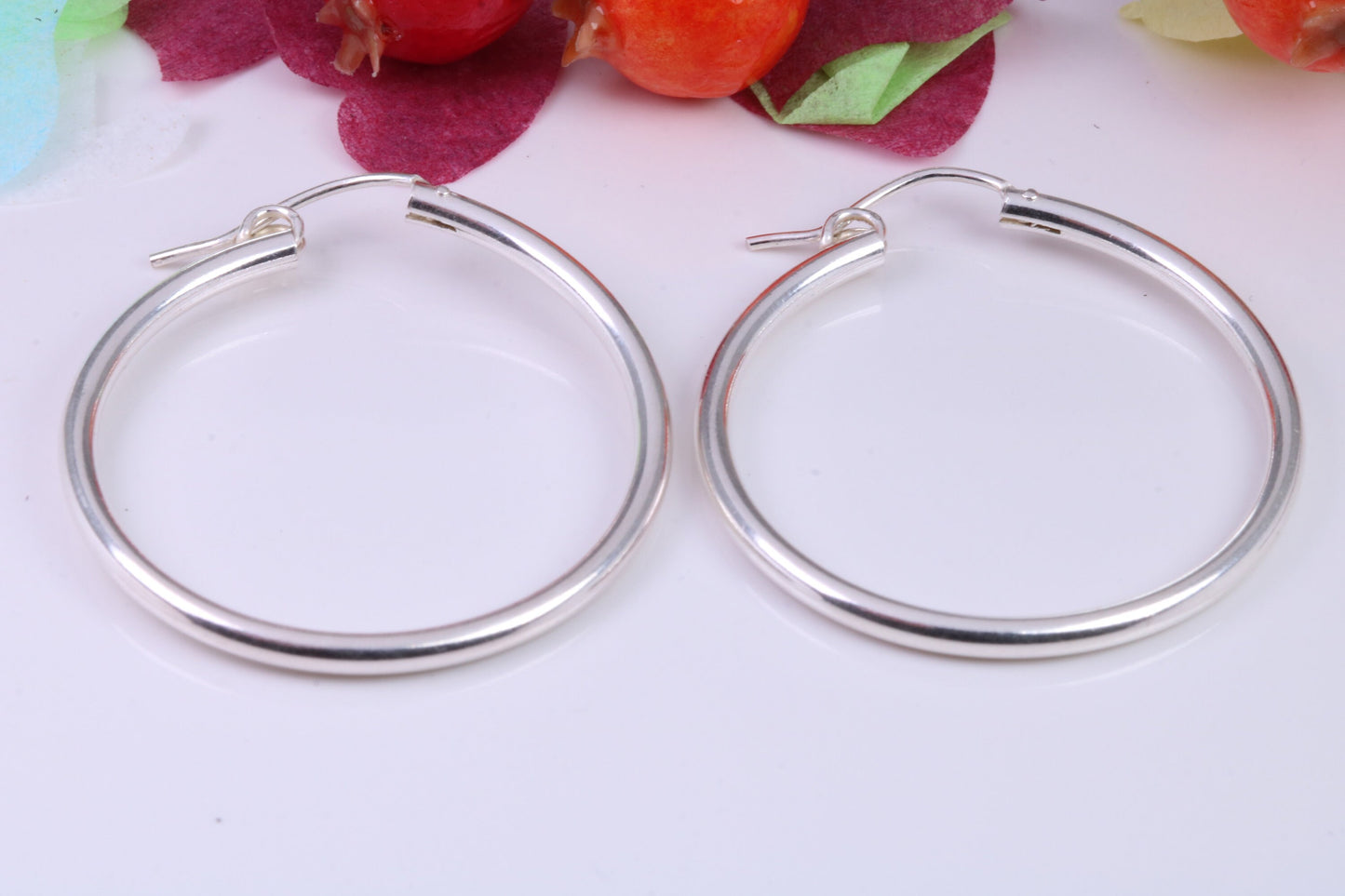 34 mm Round Creole Hoop Earrings Made from 925 Grade Sterling Silver