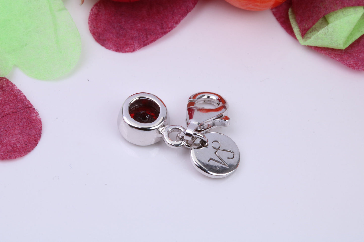 January Garnet C Z set Charm, Made From 925 Grade Sterling Silver