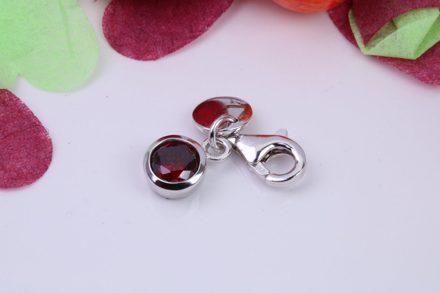 January Garnet C Z set Charm, Made From 925 Grade Sterling Silver