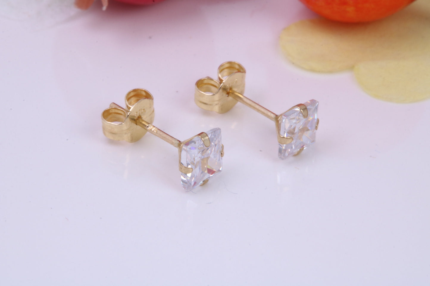 April Diamond Cubic Zirconia set Birthstone Stud Earrings, Made from Solid 9ct Yellow Gold, Choice of Two Sizes