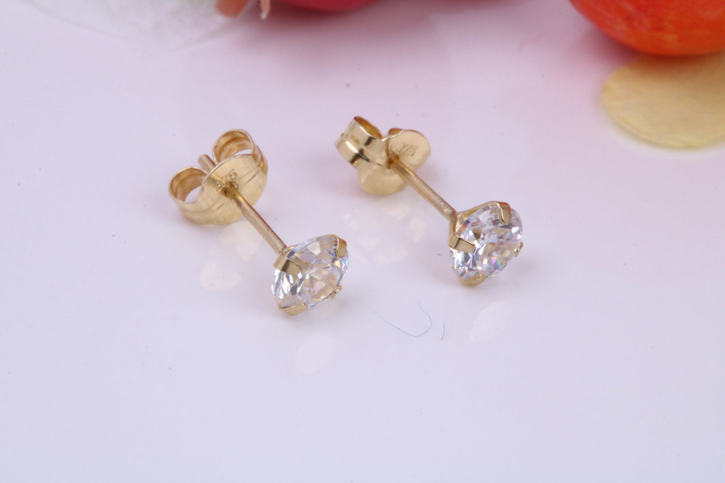 April Diamond Cubic Zirconia set Birthstone Stud Earrings, Made from Solid 9ct Yellow Gold, Choice of Two Sizes