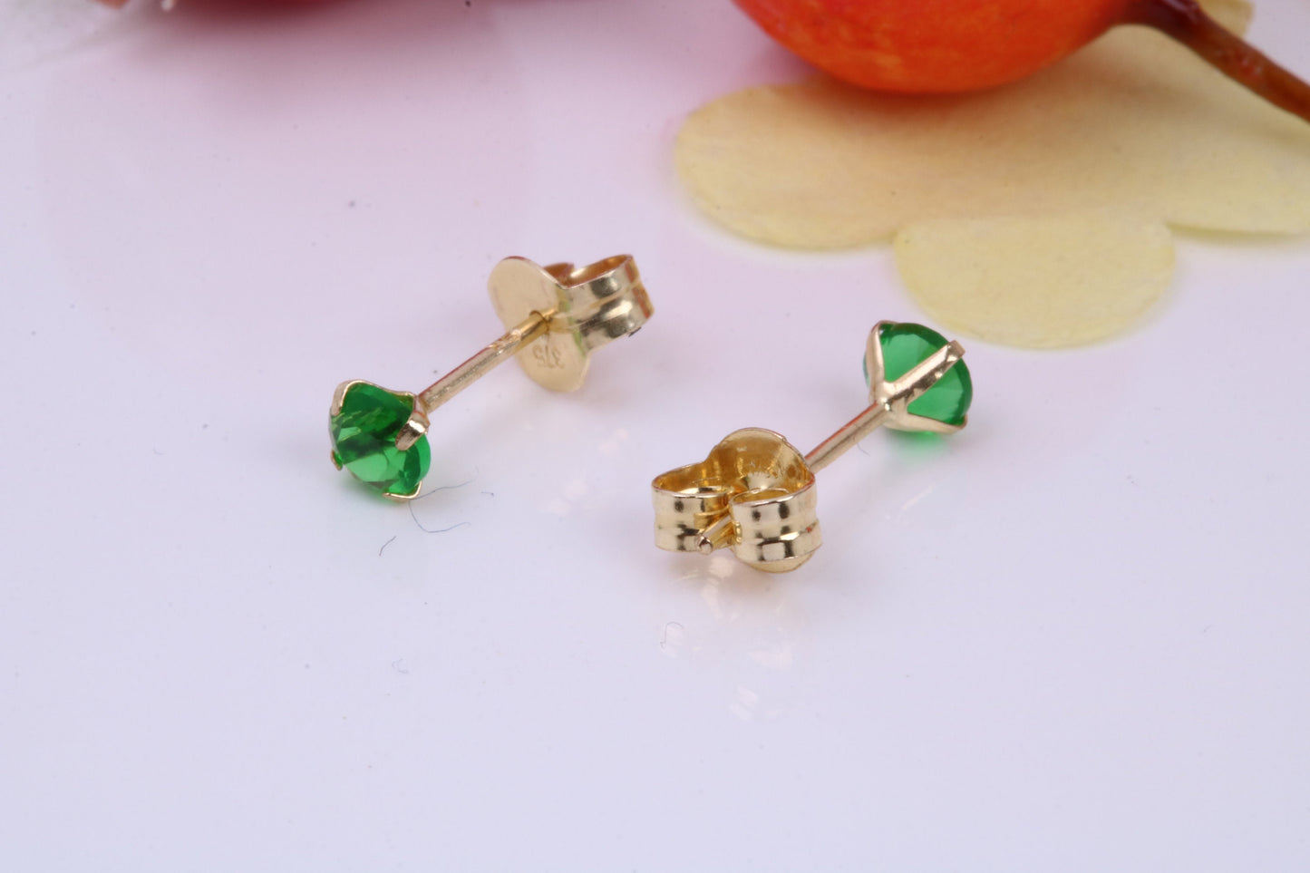 May Emerald Cubic Zirconia set Birthstone Stud Earrings, Made from Solid 9ct Yellow Gold, Choice of Two Sizes