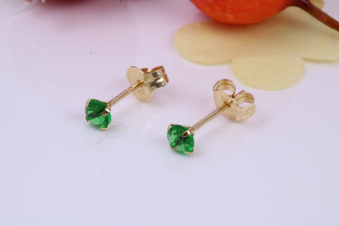 May Emerald Cubic Zirconia set Birthstone Stud Earrings, Made from Solid 9ct Yellow Gold, Choice of Two Sizes
