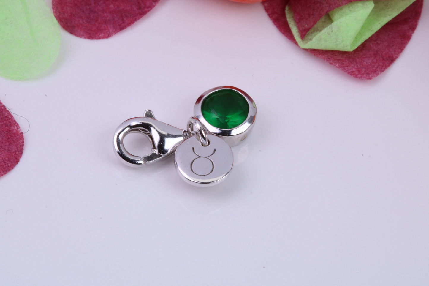 May Emerald C Z set Charm, Made From 925 Grade Sterling Silver, Birthstone Charm