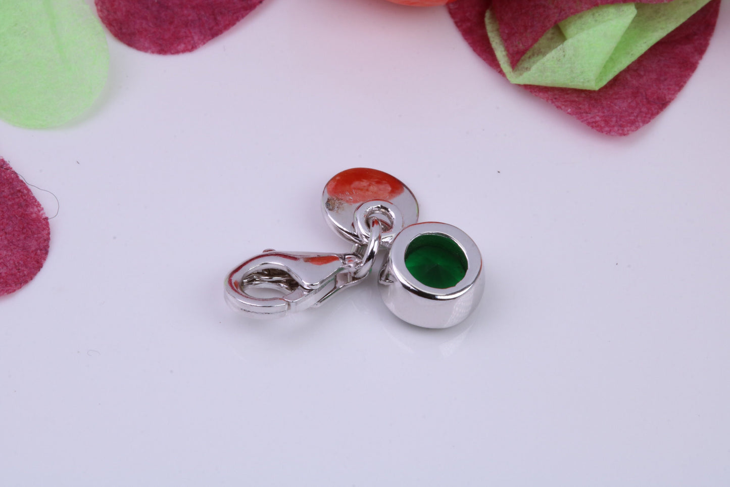 May Emerald C Z set Charm, Made From 925 Grade Sterling Silver, Birthstone Charm
