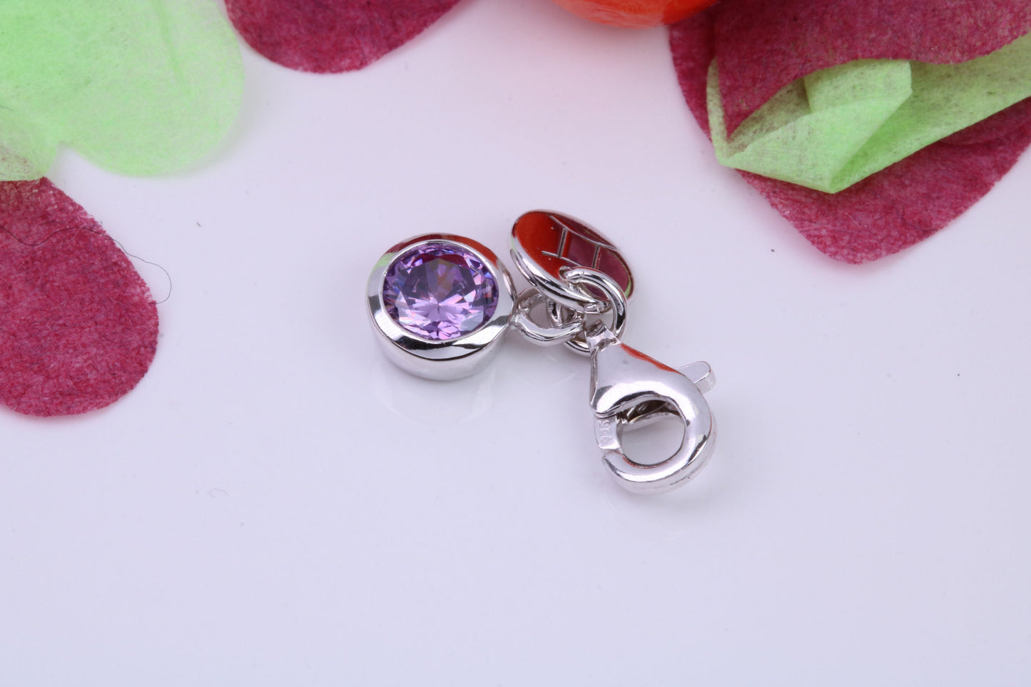 June Light Amethyst C Z set Charm, Made From 925 Grade Sterling Silver, Birthstone Charm