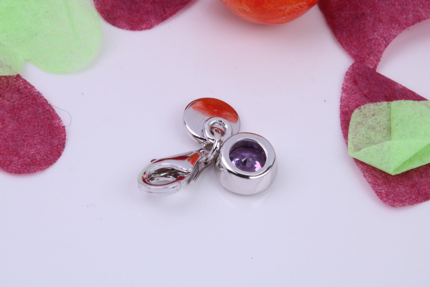 June Light Amethyst C Z set Charm, Made From 925 Grade Sterling Silver, Birthstone Charm