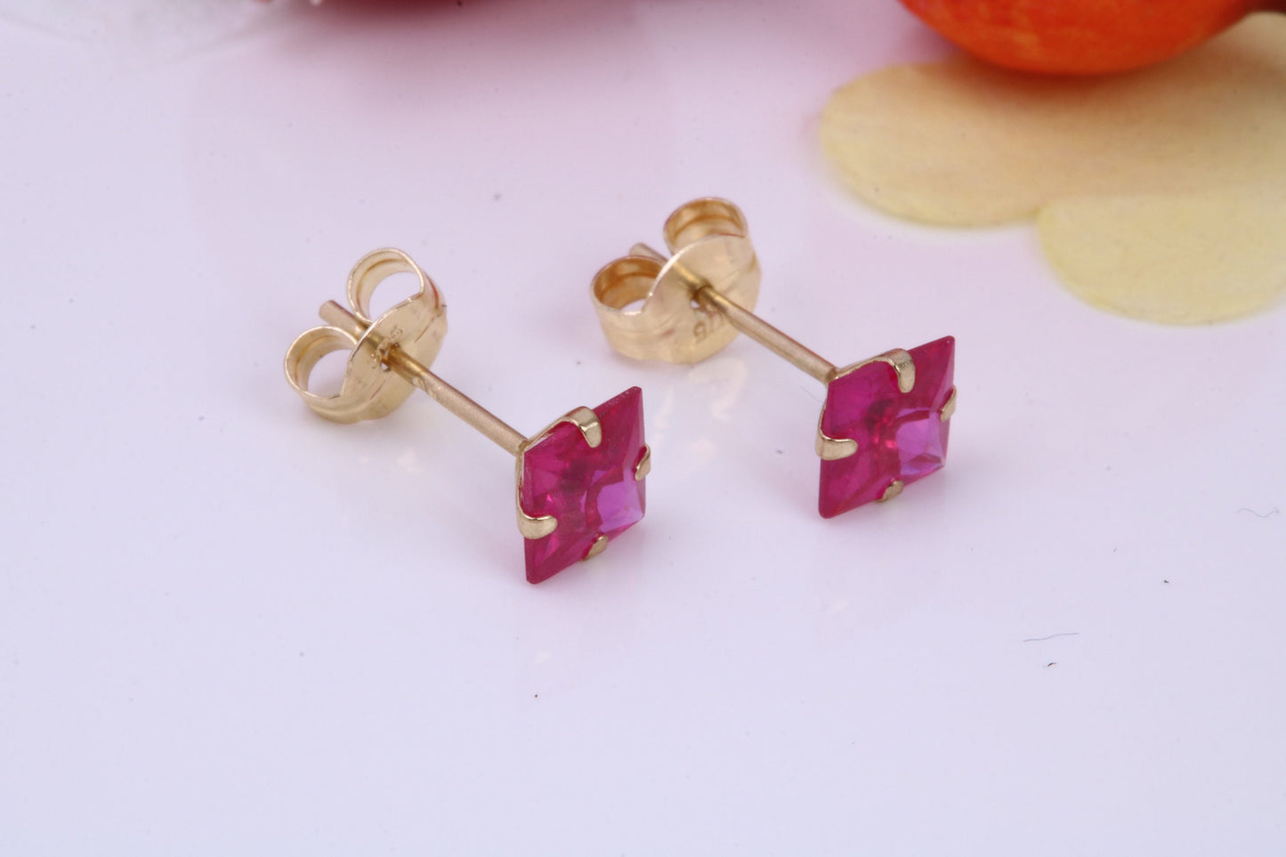 July Ruby Cubic Zirconia set Birthstone Stud Earrings, Made from Solid 9ct Yellow Gold, Choice of Two Sizes