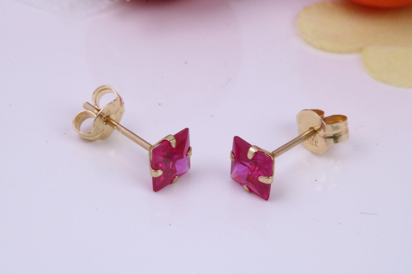 July Ruby Cubic Zirconia set Birthstone Stud Earrings, Made from Solid 9ct Yellow Gold, Choice of Two Sizes