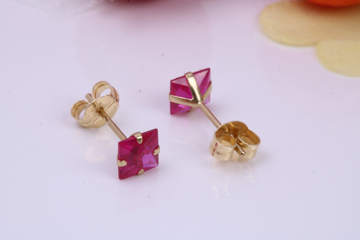 July Ruby Cubic Zirconia set Birthstone Stud Earrings, Made from Solid 9ct Yellow Gold, Choice of Two Sizes