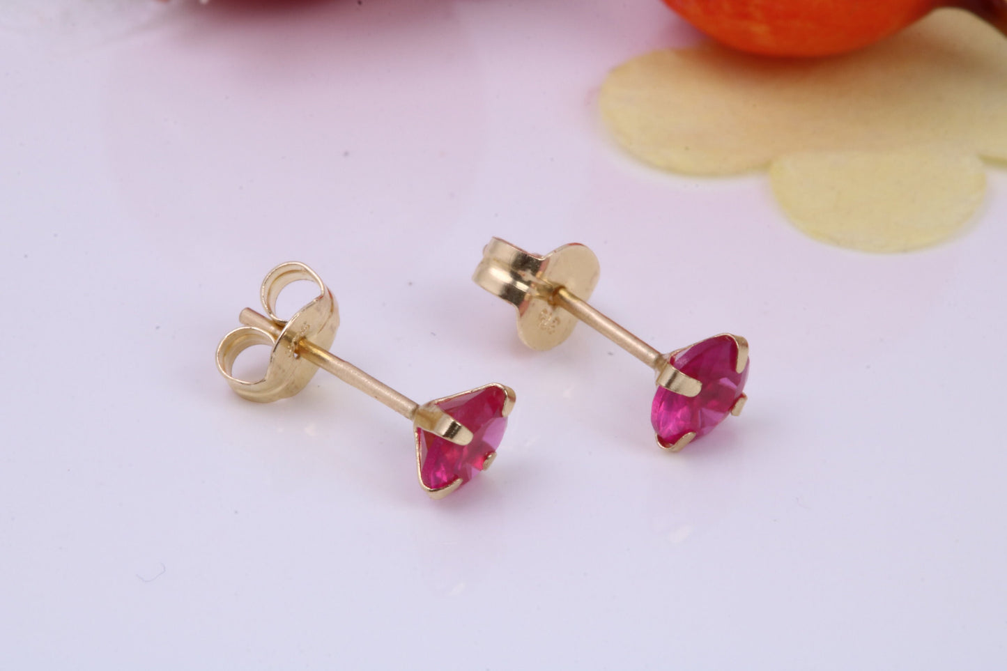 July Ruby Cubic Zirconia set Birthstone Stud Earrings, Made from Solid 9ct Yellow Gold, Choice of Two Sizes