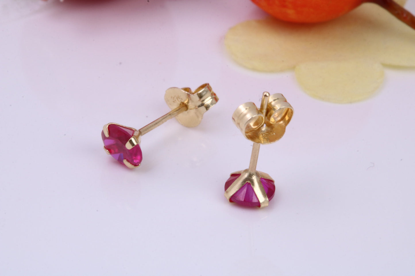 July Ruby Cubic Zirconia set Birthstone Stud Earrings, Made from Solid 9ct Yellow Gold, Choice of Two Sizes