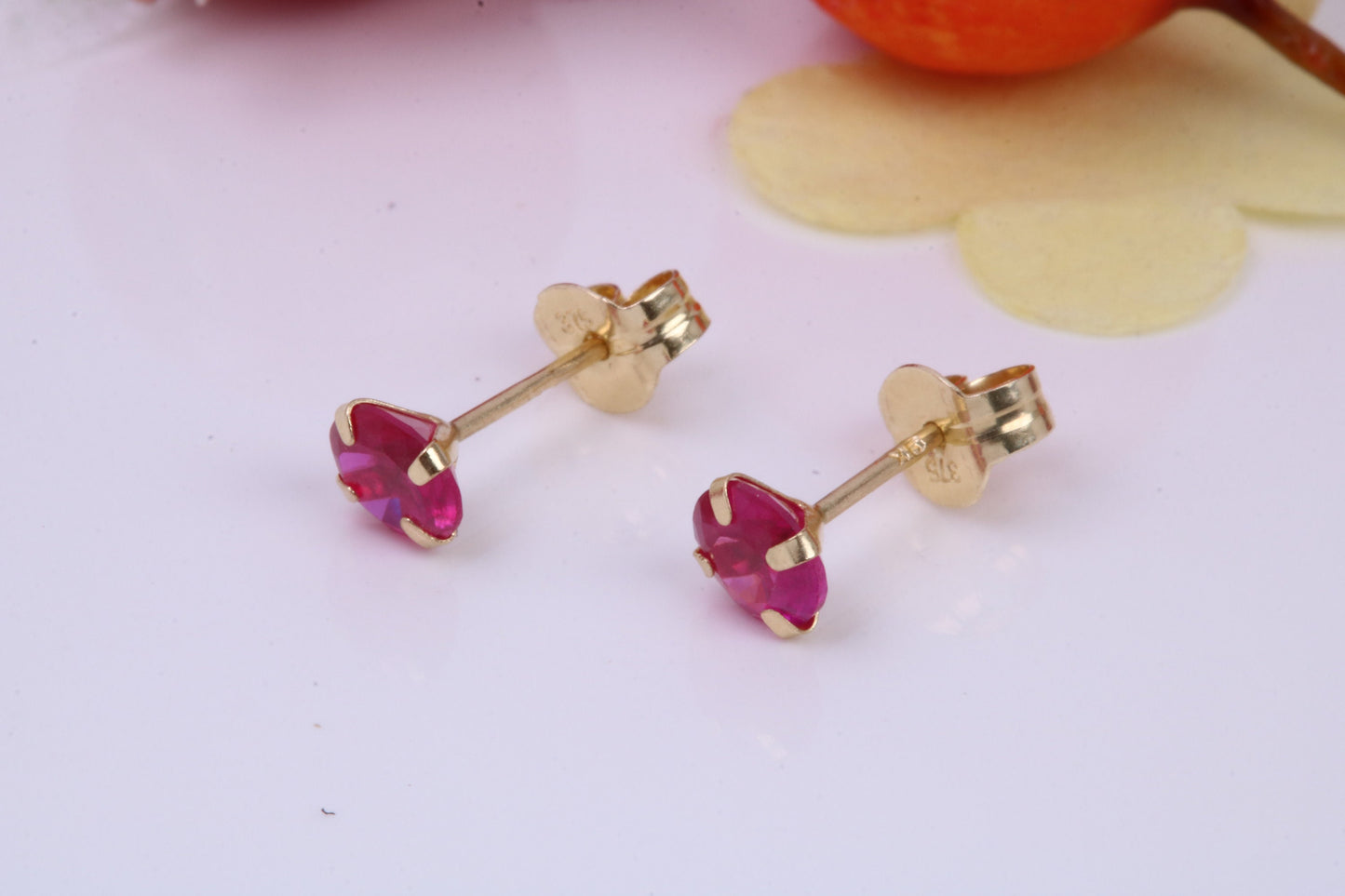 July Ruby Cubic Zirconia set Birthstone Stud Earrings, Made from Solid 9ct Yellow Gold, Choice of Two Sizes