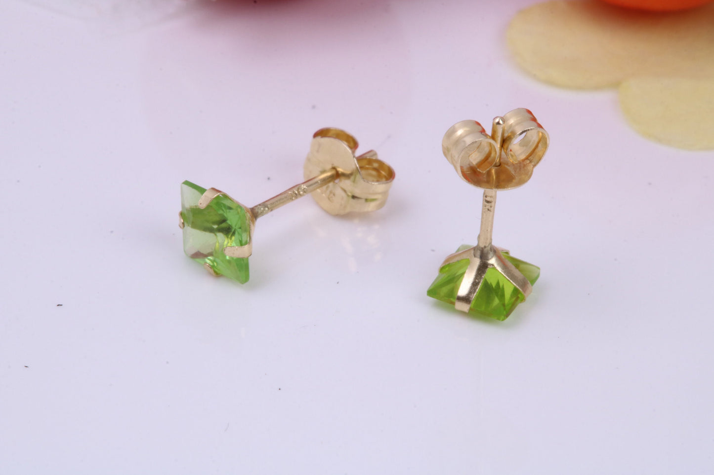 August Peridot Cubic Zirconia set Birthstone Stud Earrings, Made from Solid 9ct Yellow Gold, Choice of Two Sizes