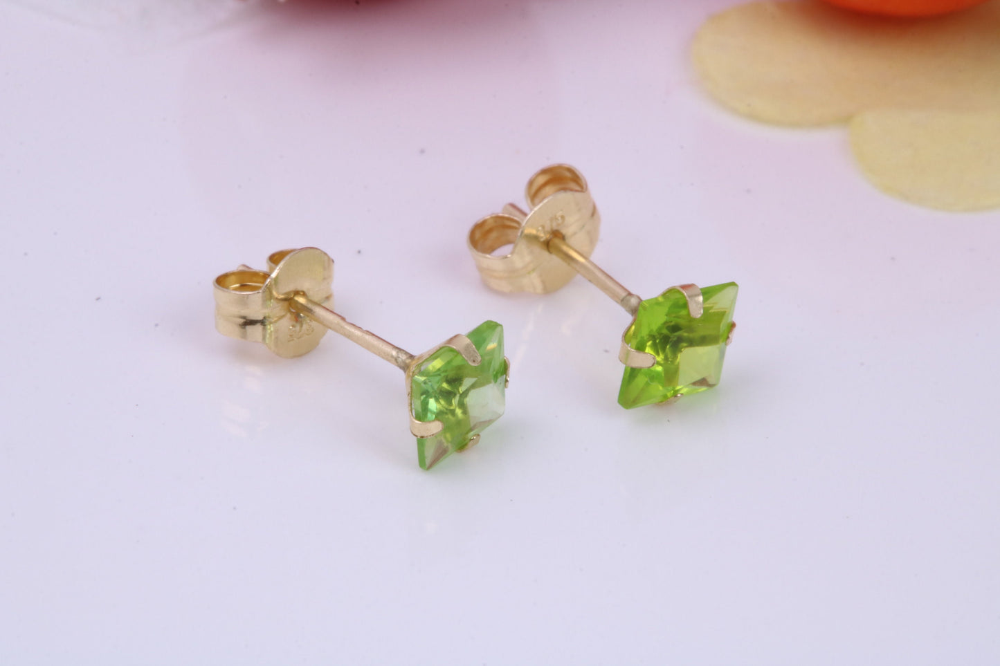 August Peridot Cubic Zirconia set Birthstone Stud Earrings, Made from Solid 9ct Yellow Gold, Choice of Two Sizes