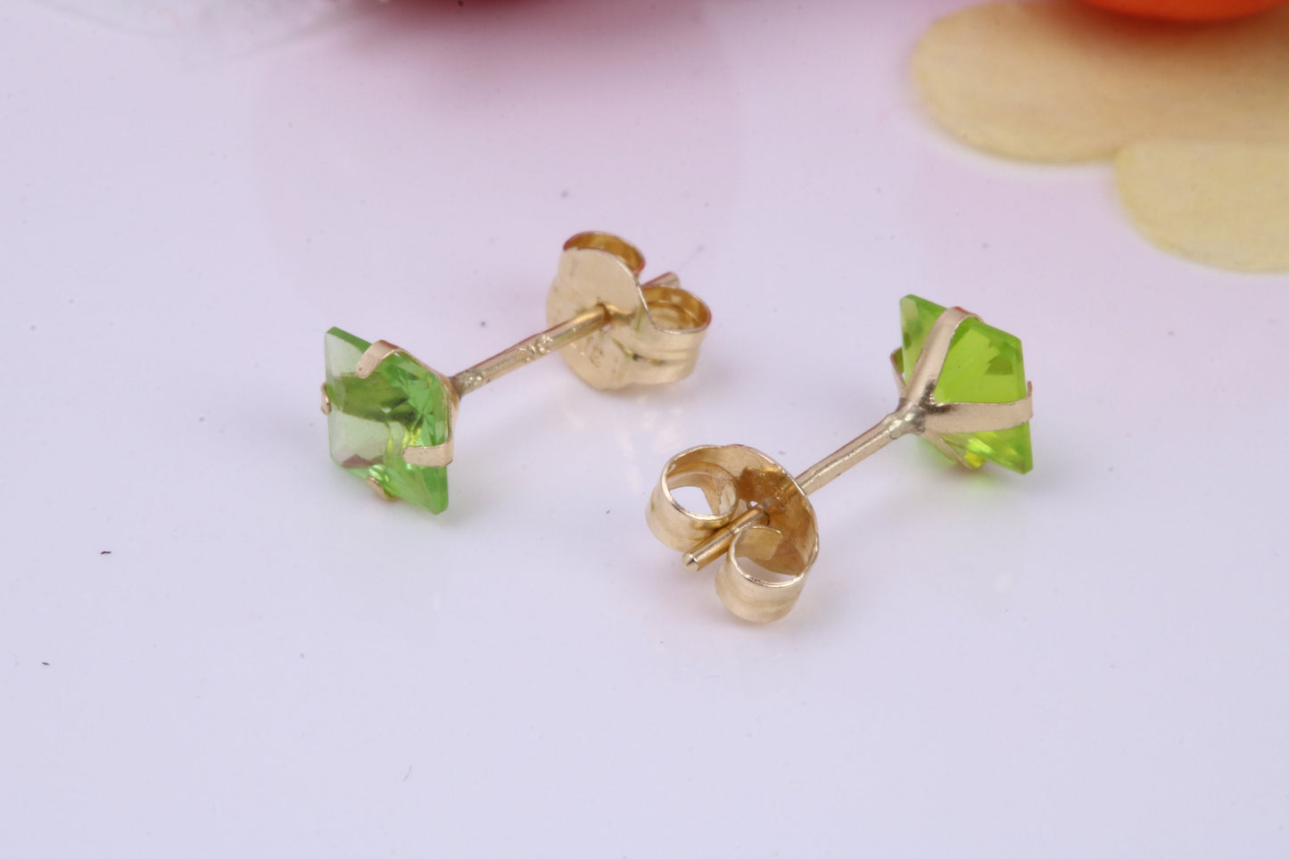 August Peridot Cubic Zirconia set Birthstone Stud Earrings, Made from Solid 9ct Yellow Gold, Choice of Two Sizes