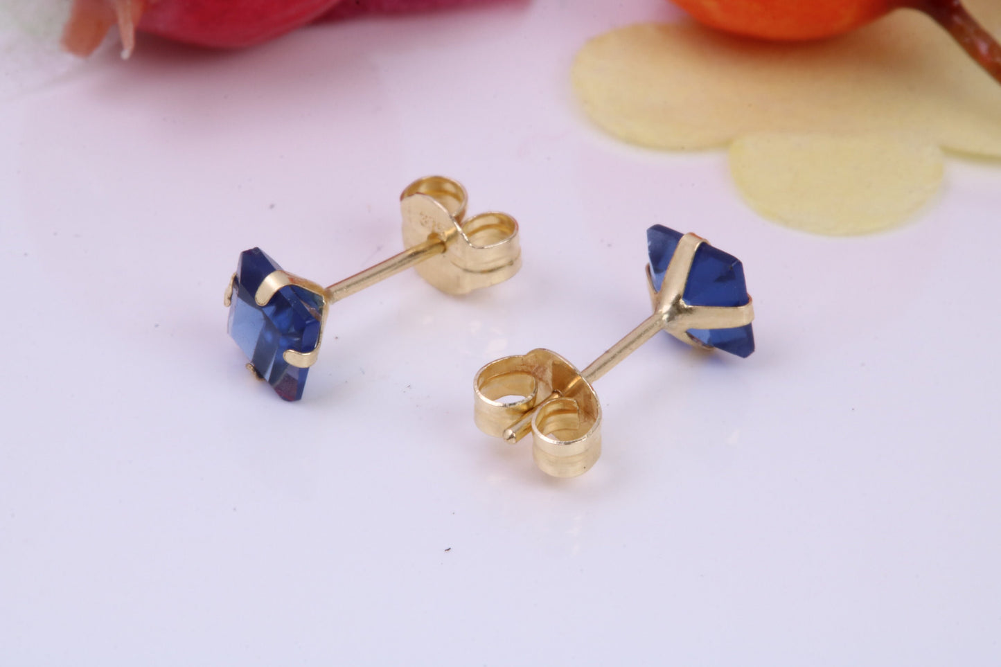 September Blue Sapphire Cubic Zirconia set Birthstone Stud Earrings, Made from Solid 9ct Yellow Gold, Choice of Two Sizes