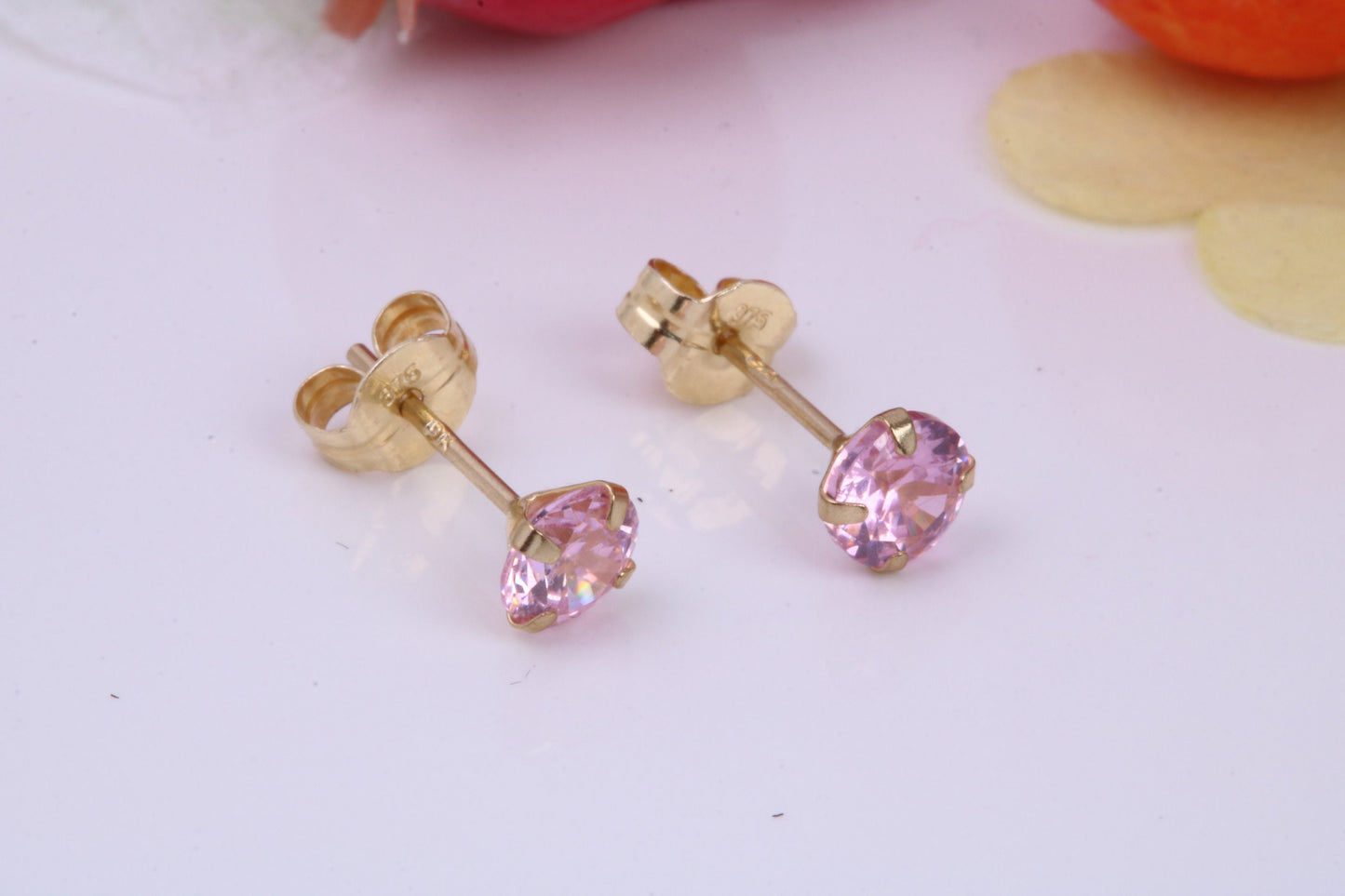 October Pink Rose Cubic Zirconia set Birthstone Stud Earrings, Made from Solid 9ct Yellow Gold, Choice of Two Sizes