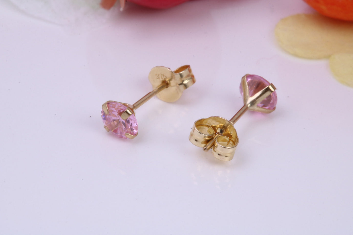 October Pink Rose Cubic Zirconia set Birthstone Stud Earrings, Made from Solid 9ct Yellow Gold, Choice of Two Sizes