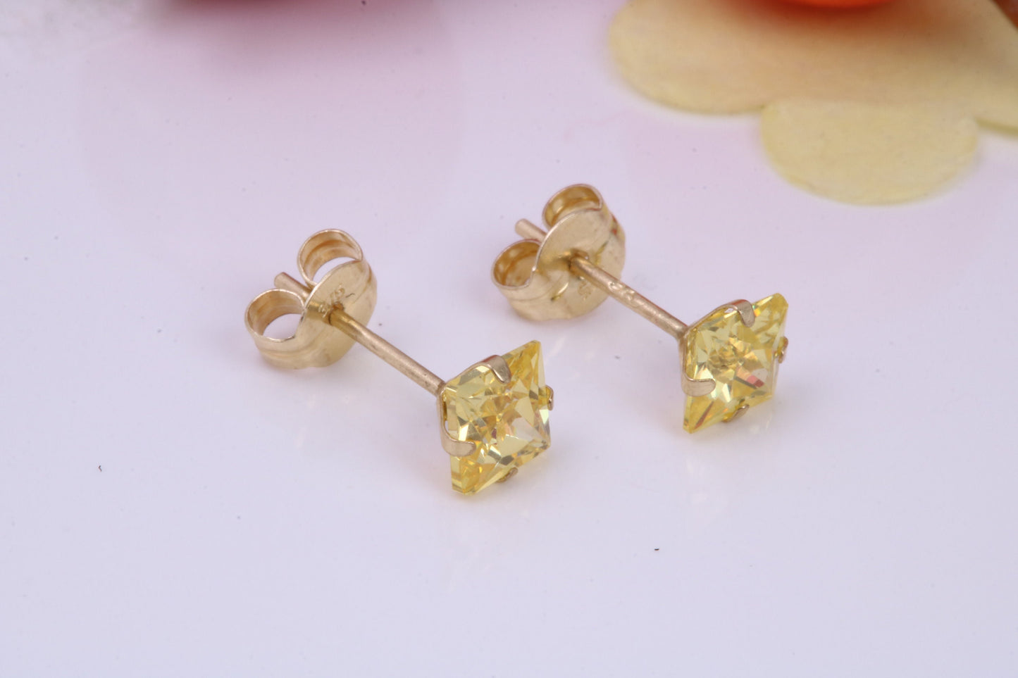 November Yellow Sapphire Cubic Zirconia set Birthstone Stud Earrings, Made from Solid 9ct Yellow Gold, Choice of Two Sizes