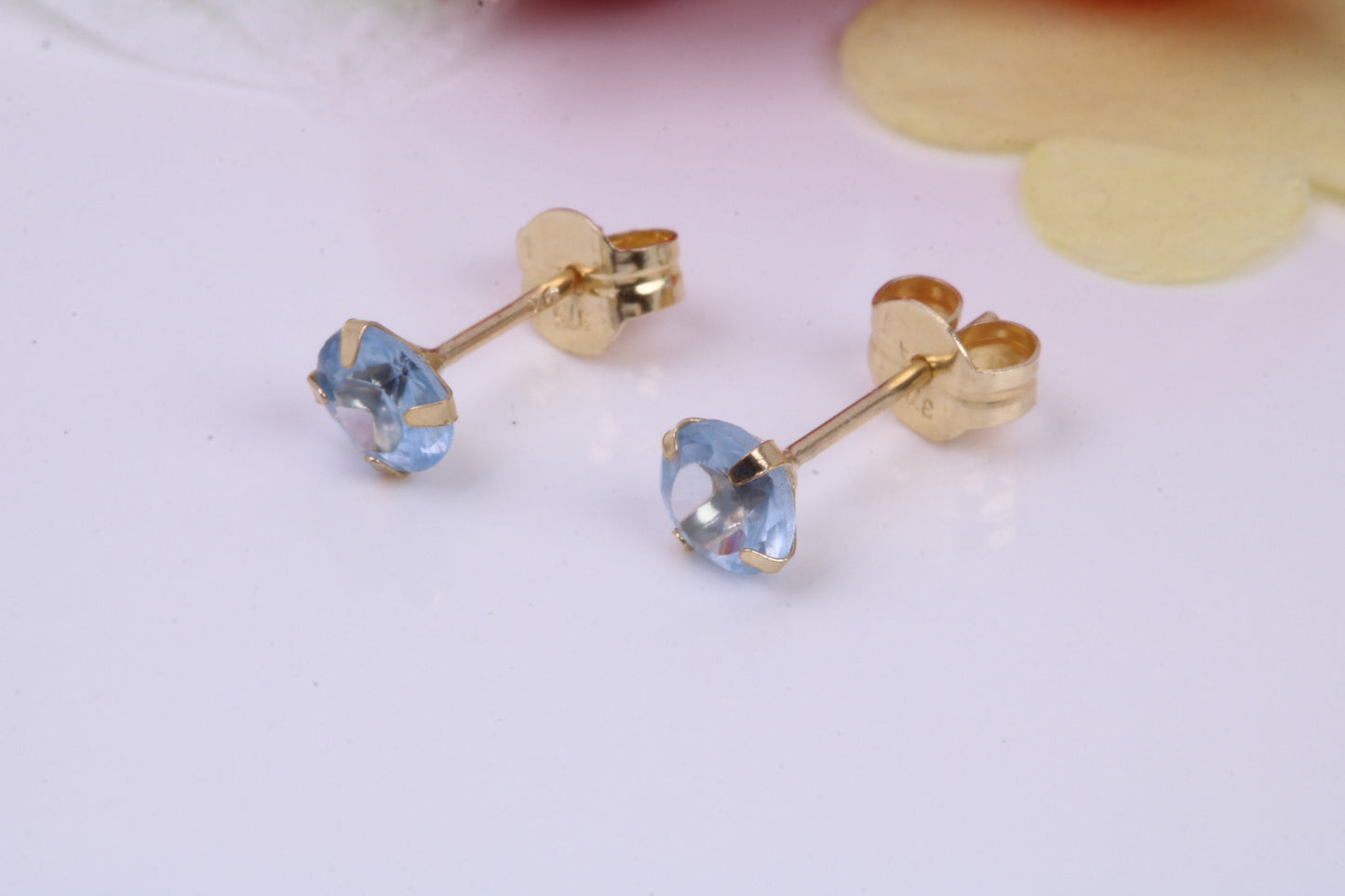 December Blue Zircon Cubic Zirconia set Birthstone Stud Earrings, Made from Solid 9ct Yellow Gold, Choice of Two Sizes