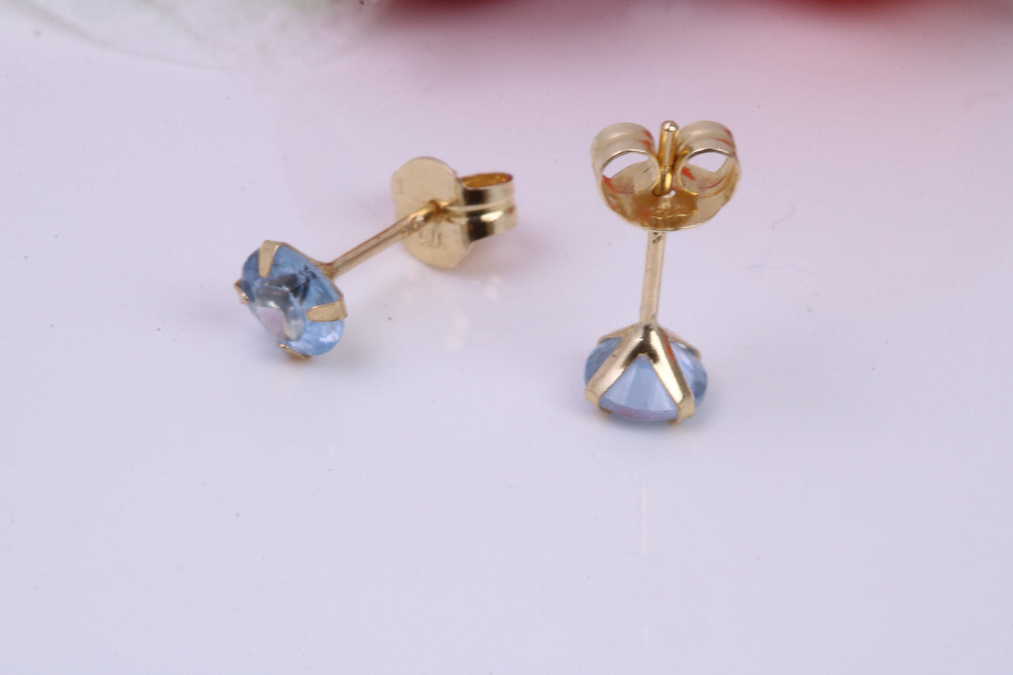December Blue Zircon Cubic Zirconia set Birthstone Stud Earrings, Made from Solid 9ct Yellow Gold, Choice of Two Sizes