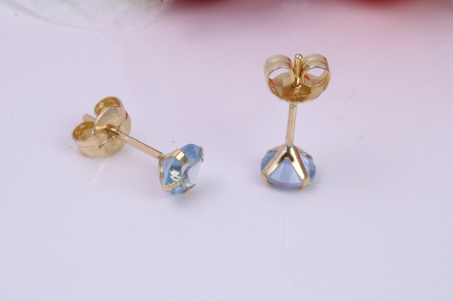 December Blue Zircon Cubic Zirconia set Birthstone Stud Earrings, Made from Solid 9ct Yellow Gold, Choice of Two Sizes