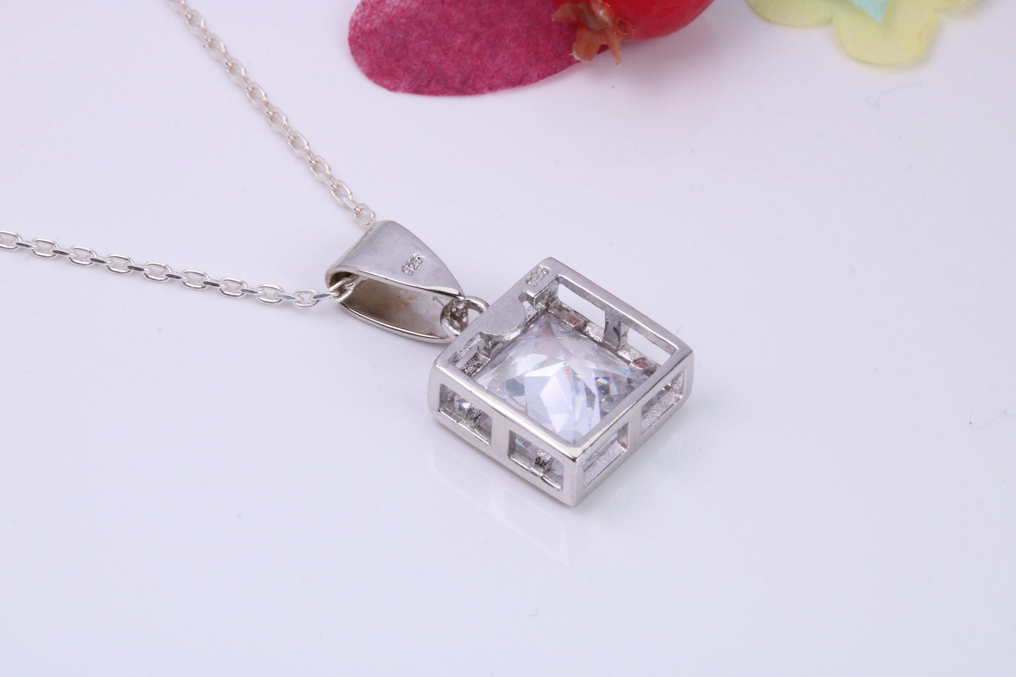 12 mm Square Cubic Zirconia set Necklace, Made from Solid Sterling Silver