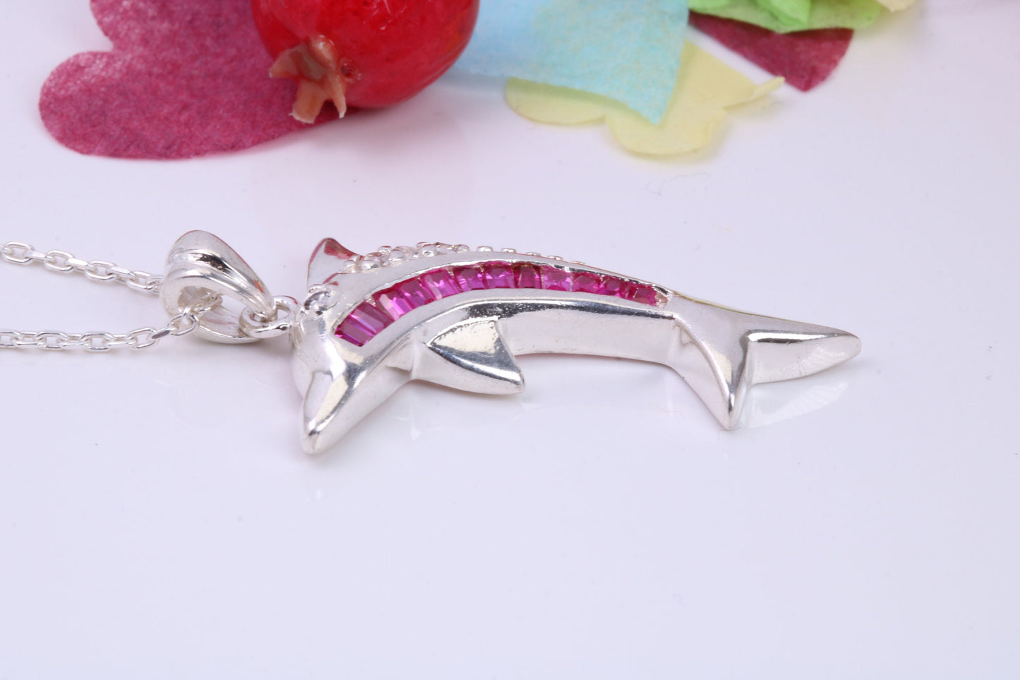 Dolphin Cubic Zirconia set Necklace, Made from Solid Sterling Silver