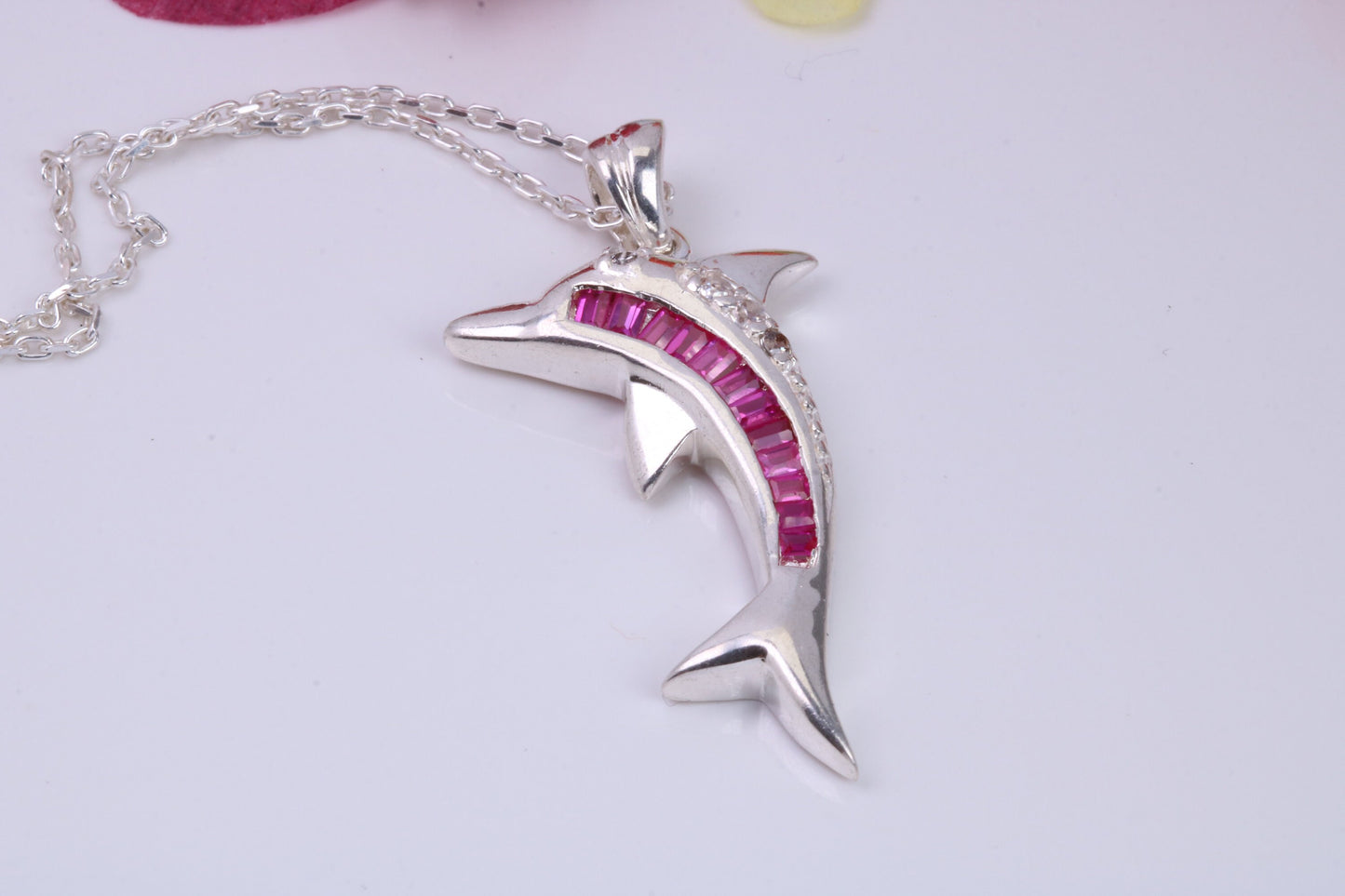Dolphin Cubic Zirconia set Necklace, Made from Solid Sterling Silver
