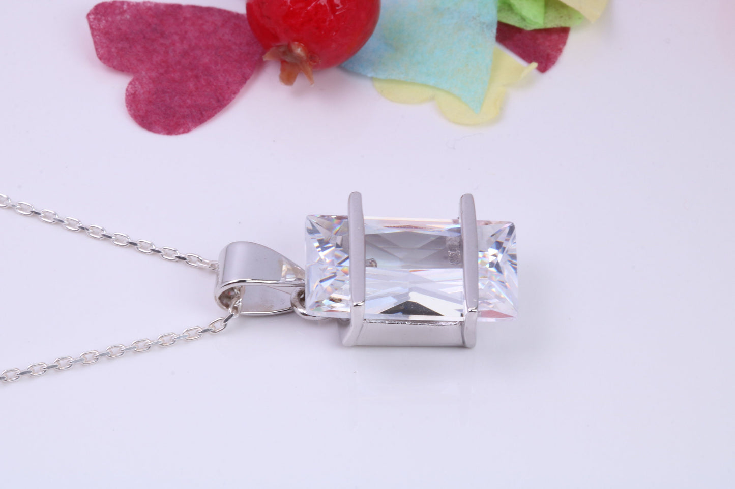Large Rectangle cut Cubic Zirconia set Necklace, Made from Solid Sterling Silver, Very Dressy