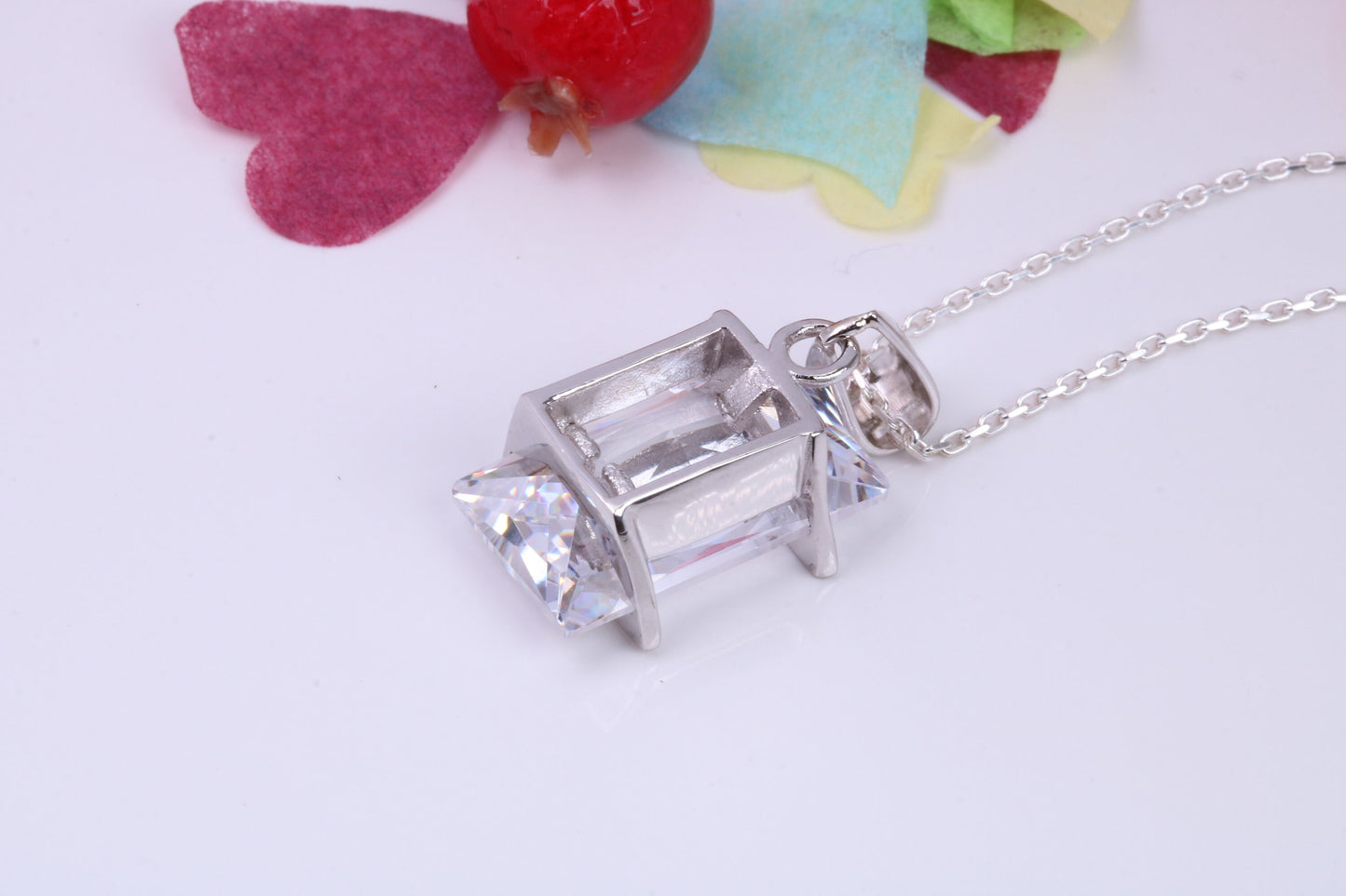 Large Rectangle cut Cubic Zirconia set Necklace, Made from Solid Sterling Silver, Very Dressy