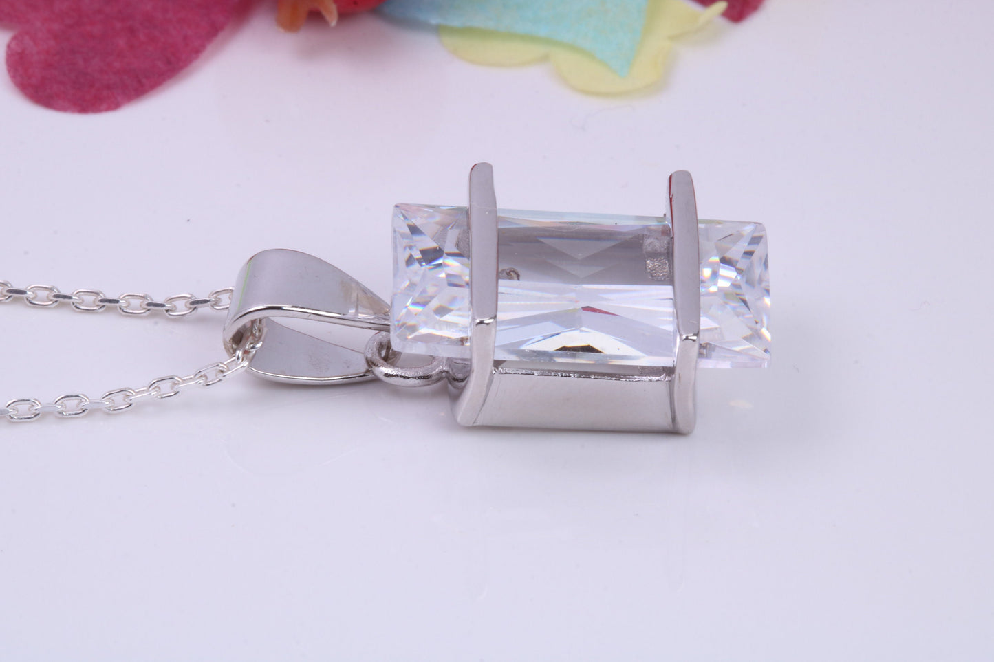 Large Rectangle cut Cubic Zirconia set Necklace, Made from Solid Sterling Silver, Very Dressy
