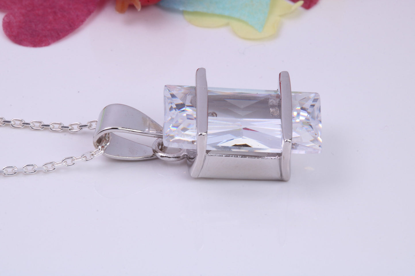 Large Rectangle cut Cubic Zirconia set Necklace, Made from Solid Sterling Silver, Very Dressy