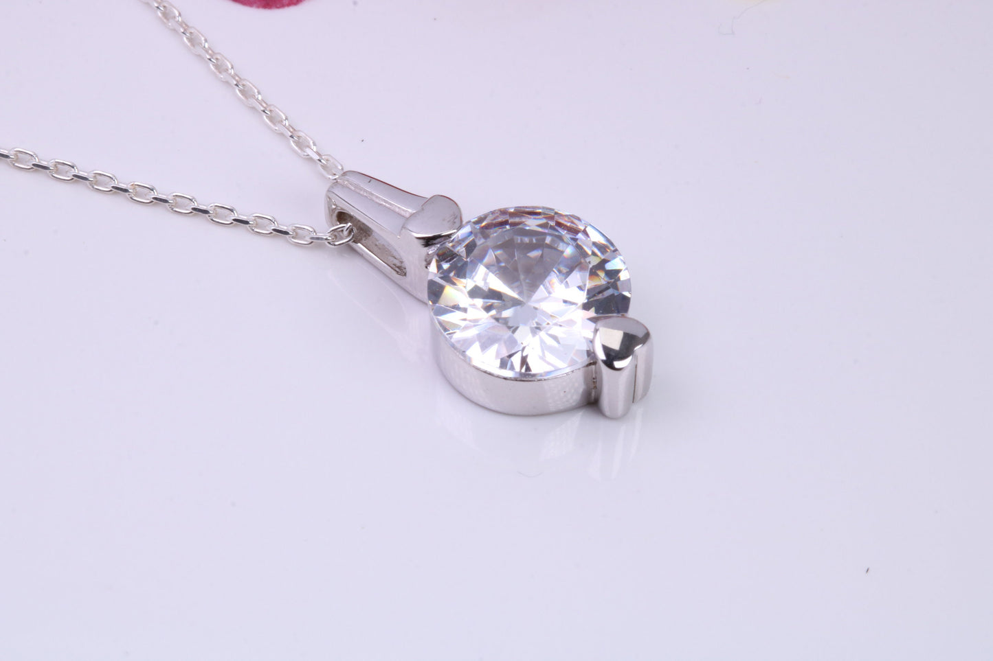 Large Round cut Cubic Zirconia set Necklace, Made from Solid Sterling Silver, Very Dressy