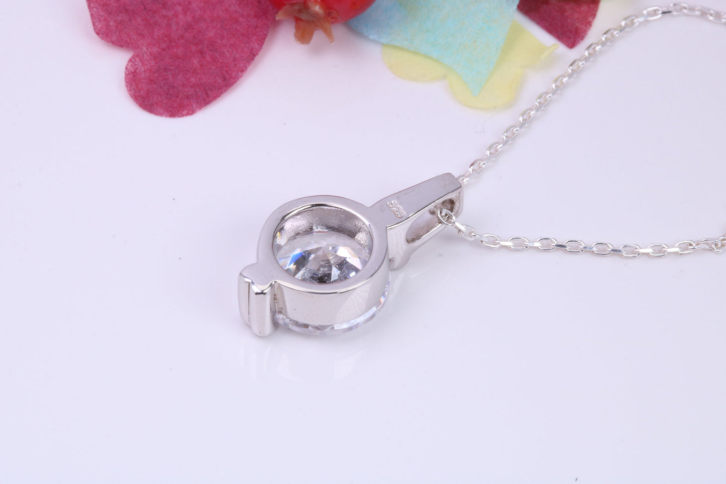 Large Round cut Cubic Zirconia set Necklace, Made from Solid Sterling Silver, Very Dressy