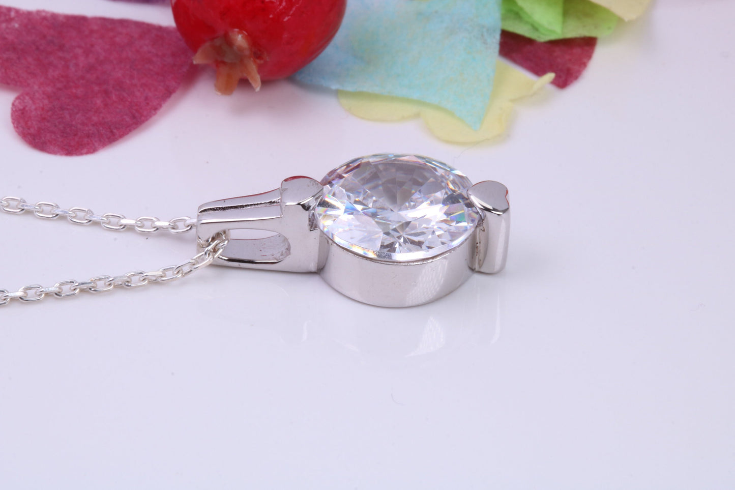 Large Round cut Cubic Zirconia set Necklace, Made from Solid Sterling Silver, Very Dressy